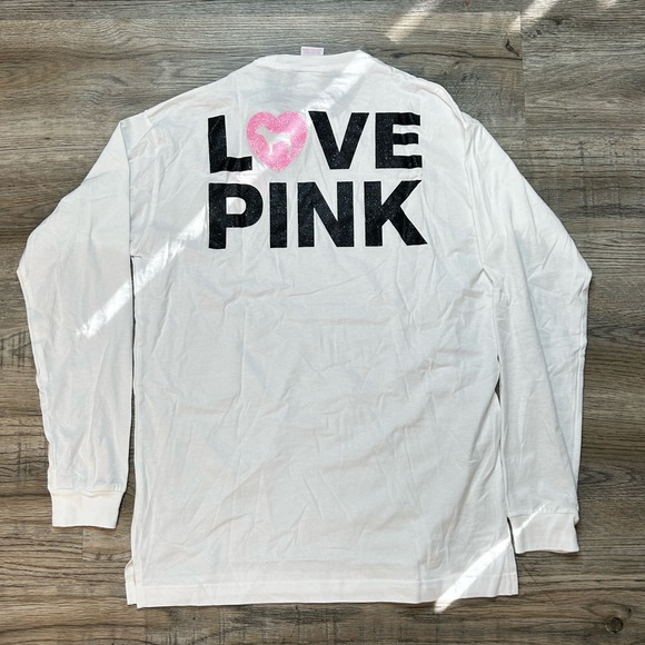 PINK Originals Long Sleeve White “Love Pink” Tee (NWT) - Picture 2 of 15